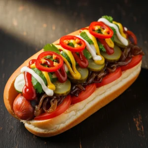 Spicy Hot Dog with caramelized onion