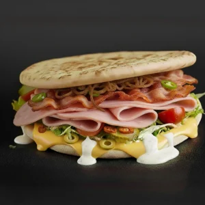 Spicy ham & bacon pita