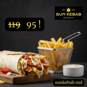 Kebab de pui mediu + cartof pai + sos
