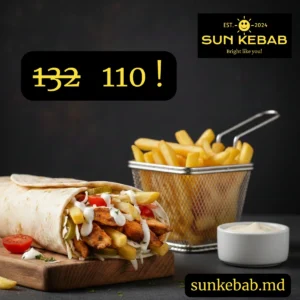 Kebab de pui mare + cartof pai + sos