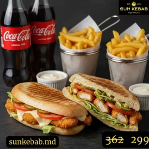2 panini cu pui crispy + 2 cartofi pai + 2 Coca Cola