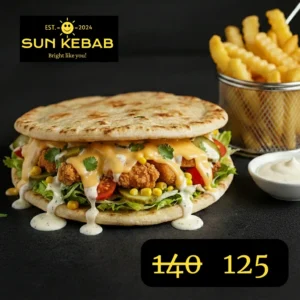 Pita cu pui crispy și cașcaval + cartof pai + sos