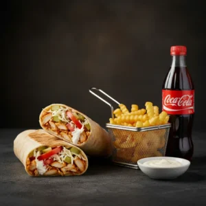 Kebab de pui, cartof pai, Coca Cola 0,5