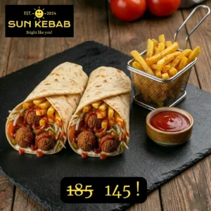 2 kebaburi vegane (de post) + cartof pai + ketchup