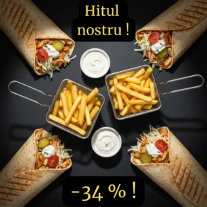 4 kebaburi de pui = reducere + 2 cartofi pai + 2 sosuri GRATIS !
