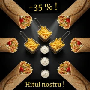 6 kebaburi de pui = reducere + 3 cartofi pai + 3 sosuri GRATIS!