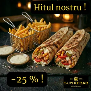 2 kebaburi de pui + 2 cartof pai + 2 sosuri