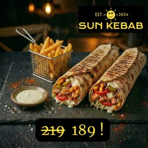 2 kebaburi de pui mari + 1 cartof pai + 1 sos