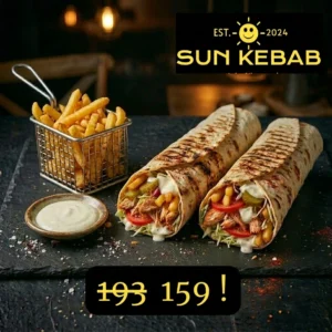 2 kebaburi de pui medii + cartof pai + sos
