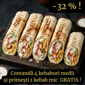 Comandă 4 kebaburi medii și primești 1 kebab mic GRATIS !