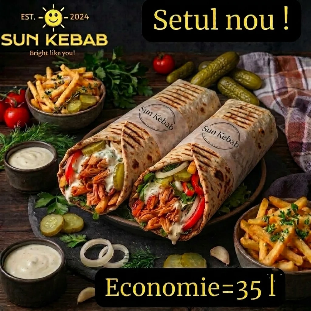 2 shaorme cu pui dublu + 2 cartofi pai + 2 sosuri
