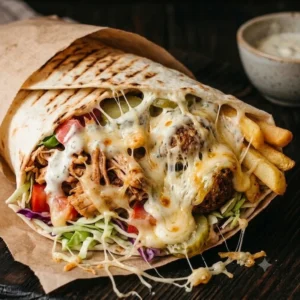 Kebab сu pui, falafel și cașcaval